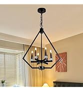 6 Light Iron Black Farmhouse Chandelier,Tricolor Rustic Geometric Hanging Light With Crystal Lamp...