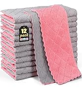 BUEDM 12 Pack Kitchen Cloth Dish Towels, 12x12 inch Soft Premium Dishcloths, Absorbent Microfiber...