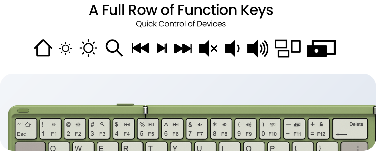Full row of function keys lets you control brightness volume and playback without touching screen