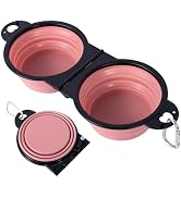 SLSON Collapsible Dog Dual Bowls Reinforced Rim 180 Degrees Flip Over Foldable Double Bowl with L...