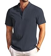 COOFANDY Men Casual Henley Tee Shirt Short Sleeve Band Collar Summer Beach Textured T-Shirt