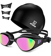 XDX Swim Goggles with Swim Cap Anti-Fog Pool Goggles with Detachable Lenses Swimming Goggles Cap ...