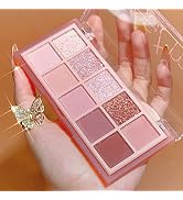 Go Ho 10 Colors Eyeshadow Palette,Matte&Glitter Eyeshadow Makeup,Pink Eye Black Pink Eyeshadow Sh...