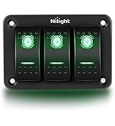 Nilight 3 Gang Aluminum Rocker Switch Panel Toggle Dash 5 Pin ON Off Pre Wired Rocker Switch Gree...