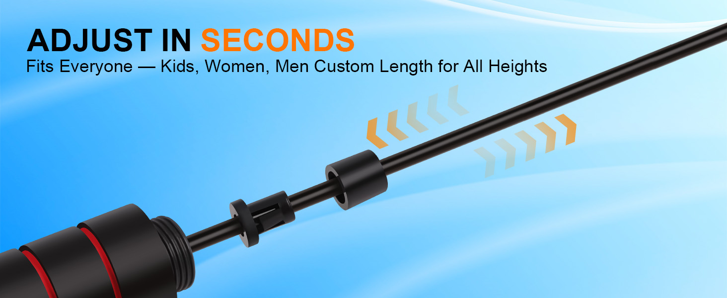 Adjustable jump rope with easy length adjustment for men, women, and teens