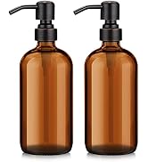 AmazerBath Amber Glass Soap Dispenser, 2 Pack Thick Glass Soap Dispenser with Bronze Stainless St...