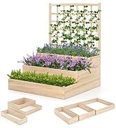 Giantex 3-Tier Raised Garden Bed with Trellis and 3 Planter Boxes, Outdoor Open-Ended Wood Raised...