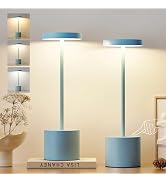 Kakanuo Blue Cordless Lamp, Rechargeable Lamp, Touch Control, 3 Color Temperature, LED Outdoor Wi...