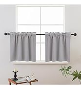 Pickluc Linen Kitchen Curtain 24 Inches Long, 100% Blackout Cafe Curtain for Small Window Treatme...