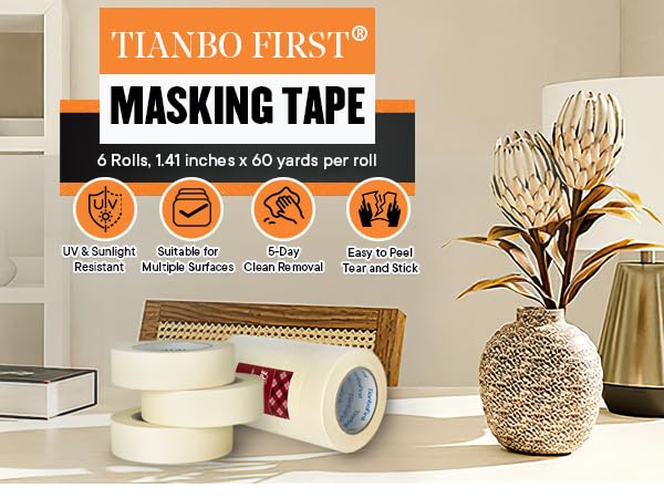 Thin 1.5 inches Masking Tape Bulk 6 Rolls