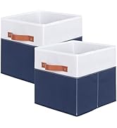 ShellKingdom Storage Bins, Two-Tone Foldable Fabric Storage Cubes with Leather Handle for Closet ...