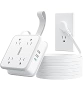 NTONPOWER Flat Extension Cord 10 FT, 8 Widely Outlets Power Strip with 3 USB Ports(1 USBC), Flat ...