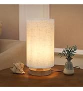 Small Bedside Table Lamp for Bedroom, Minimalist Nightstand Lamp with Round Fabric Linen Shade, S...