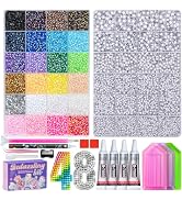 LOTWOW 2 Boxes 70000PCS Rhinestones Kit, Rhinestones 3mm 24 Color & Silver 2/3/4/5/6mm Resin Flat...