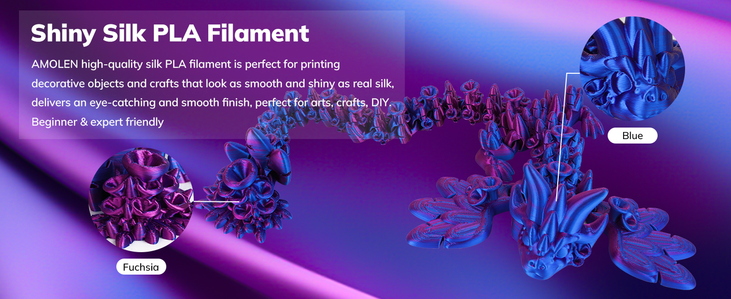 Silk PLA 3D Printer Filament, Multicolor 1.75mm PLA