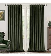 BGment Olive Green Velvet Curtains 84 Inch Length, Thermal Insulated Blackout Curtains Room Darke...