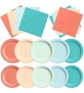 CMUSKO Beach Theme Party Decorations - 60pcs Aqua Blue Coral Pastel Plates and Napkins Luau Hawai...