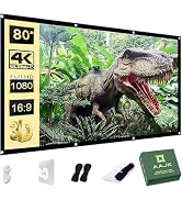 AAJK 80 inch Projector Screen, Washable Projector Screen 16:9 Foldable Anti-Crease Portable Proje...