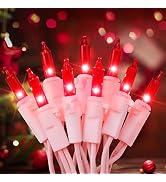 Hopolon 50 Red Christmas Lights, 2PACK White Wire 13Feet Long String Lights Set for Outdoor Indoo...