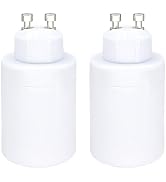 2 Pack GU10 to E26 Adapters, ATREFUU GU10 2-pin Base to E26 Medium Base Light Bulb Socket Adapter...