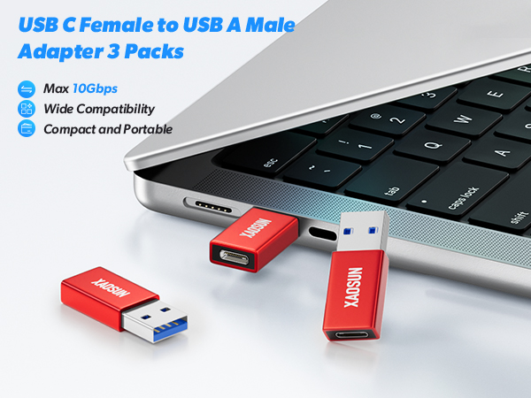 XAOSUN 10Gbps USB to USB C Adapter 3 Pack