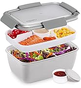 Caperci Large Salad Container for Lunch - Better Adult Bento Lunch Box 68 oz, 5-Compartment Tray,...