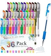 Aen Art Glitter Gel Pens for Adult Coloring Books, 36 Colors Gel Marker Set Colored Pen with 40% ...