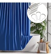 AmazerBath Blue Shower Curtain with Hooks, Fabric Shower Curtain Set for Bathroom, Luxury Silk El...