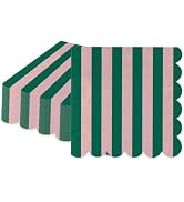 40 PCS Pink Green Striped Scalloped Cocktail Napkins 5x5 Inch, Disposable Summer Party Napkins fo...