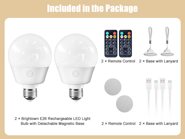 Brightown E26 Rechargeable Light Bulb with Remote