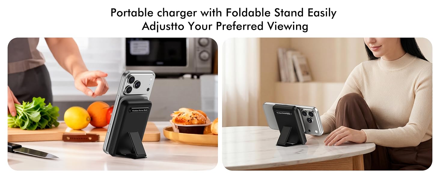 magnetic portable charger with foldable stand