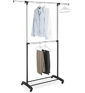 Whitmor Adjustable 2-Rod Garment Rack - Rolling Clothes Organizer - Black and Chrome