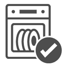 Dishwasher with a check sign, indicating safe to wash in dishwasher.