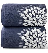 Cute Bath Towels Set of 2 (Denim Blue) - Large 55” x 28”, Decorative Hydrangea Floral Jacquard, B...