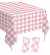 SietDESEO 2 Pack Light Pink Gingham Tablecloth Rectangle 54 x 108 Pink and White Checkered Table ...