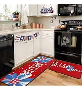 Yovirinto Welcome 4th of July Sunflower Patriotic Kitchen Rugs and Mats Set of 2, Memorial Day Ho...