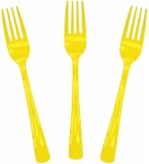 SietDESEO 50 PCS Yellow Plastic Forks Yellow Forks Disposable Utensils Heavy Duty Disposable Cutl...