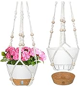 ZMTECH 2 Pack 10 Inch Hanging Planters with Mcreme Plant Hanger for Indoor and Outdoor Plants Sel...