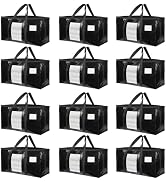 12 Pack Extra Large Moving Bags Heavy Duty with Clear Window and Zippers & Carrying Handles, Clos...