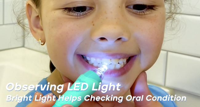 white light allowing parents to assist in observing their child's dental condition.