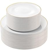 Bestluck 100PCS White Plastic Plates with Gold Rim, White Gold Disposable Plates for Party, Weddi...