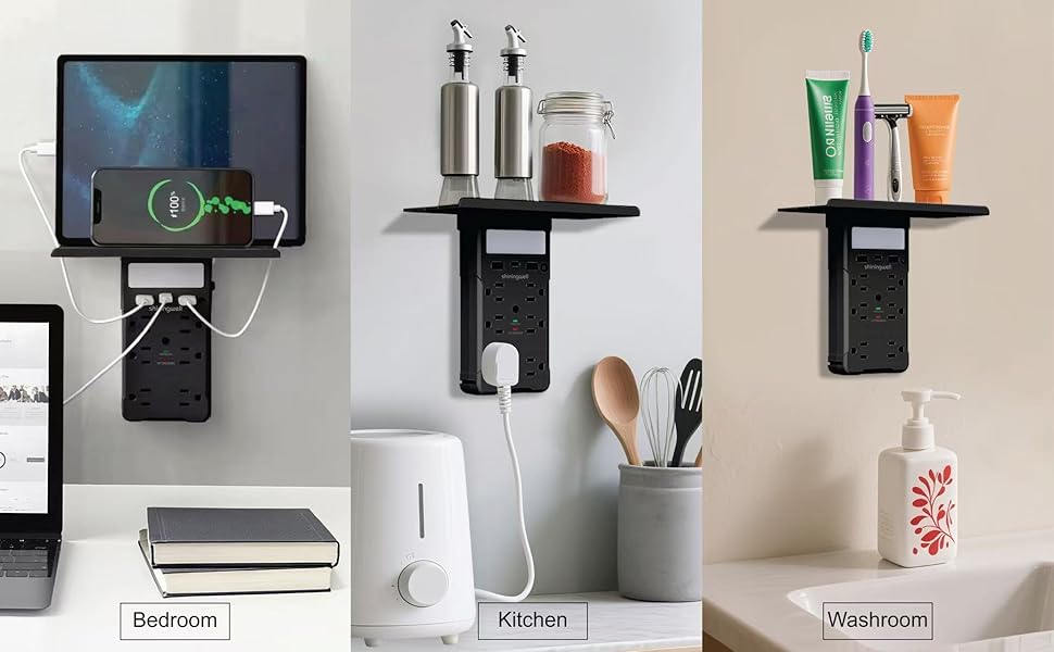 wall outlet extender with shelft and light