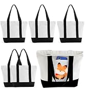 TAOZIM Mini Canvas Tote Bag with Pockets, 12oz Cotton Small Tote Bag with Zipper Reusable Grocery...