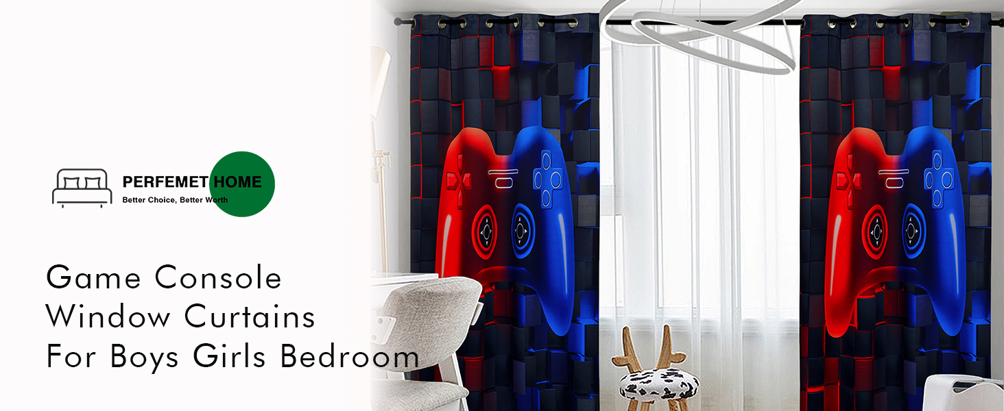 red blue game curtains kids blackout curtains for bedroom