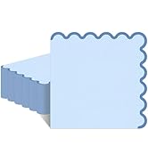 80 Pcs Light Blue Napkins with Navy Blue Trim; 3-Ply Paper Napkins Disposable; 5 x 5 Inch Scallop...
