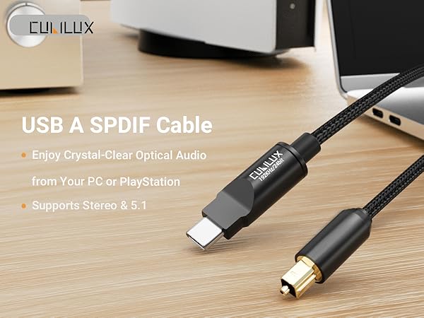 USB A to TOSLINK Optical Audio Cable