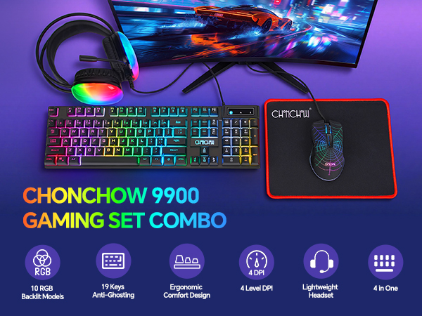 Gaming Keyboard Mouse Mousepad and Headset with mic Combo All in One USB Wired RGB Backlit