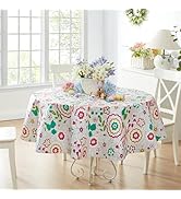 Newbridge Easter Shabby Chic Lily Print 70 Inch Round Vinyl Flannel Backed Tablecloth, Pink Yello...