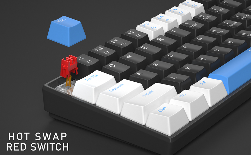 portable 60% mechanical linear red switch gaming keyboard with blue backlit