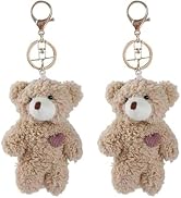 Rosojodg 2Pcs Brown Bear Pink Heart Mini Plush Keychain, Plush Keychain Soft Cotton Key Chain DIY...